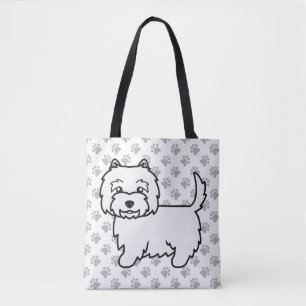 West Highland White Terrier Cartoon Dog & Paws Tote Bag