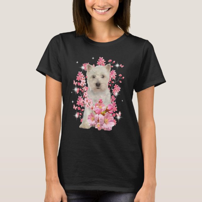 West Highland White Terrier Cherry Blossom Flowers T-Shirt (Front)