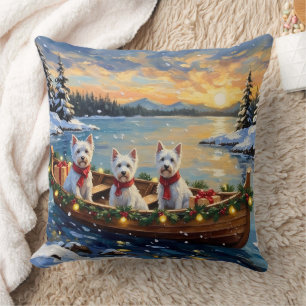 West Highland White Terrier Christmas Boat Holiday Cushion