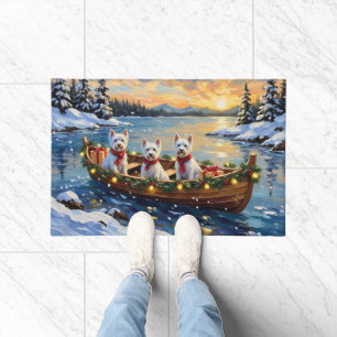 West Highland White Terrier Christmas Boat Holiday Doormat