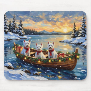 West Highland White Terrier Christmas Boat Holiday Mouse Mat