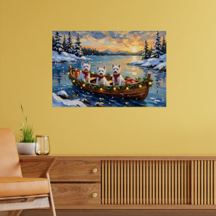 West Highland White Terrier Christmas Boat Holiday Poster