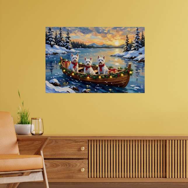 West Highland White Terrier Christmas Boat Holiday Poster (Living Room 2)