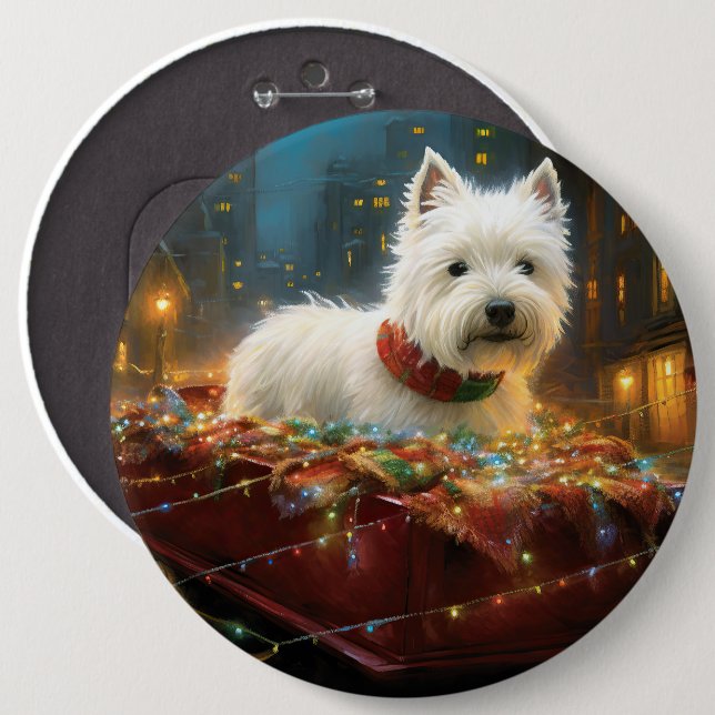 West Highland White Terrier Christmas Festive  6 Cm Round Badge (Front & Back)