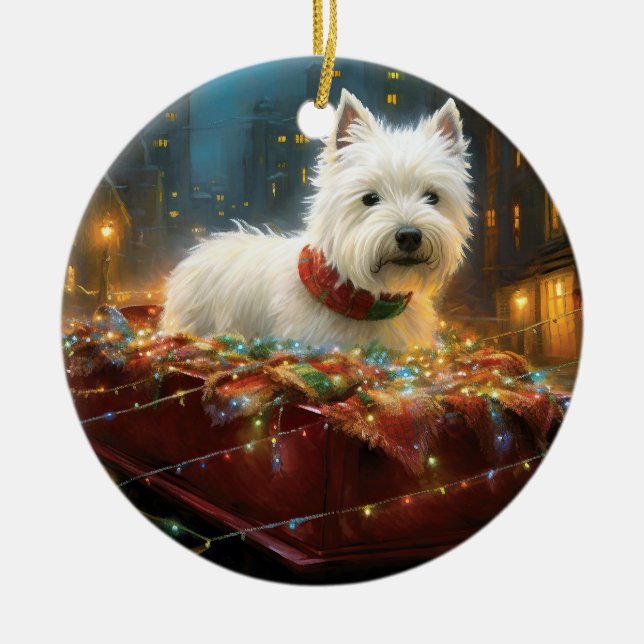 West Highland White Terrier Christmas Festive  Ceramic Tree Decoration (Front)
