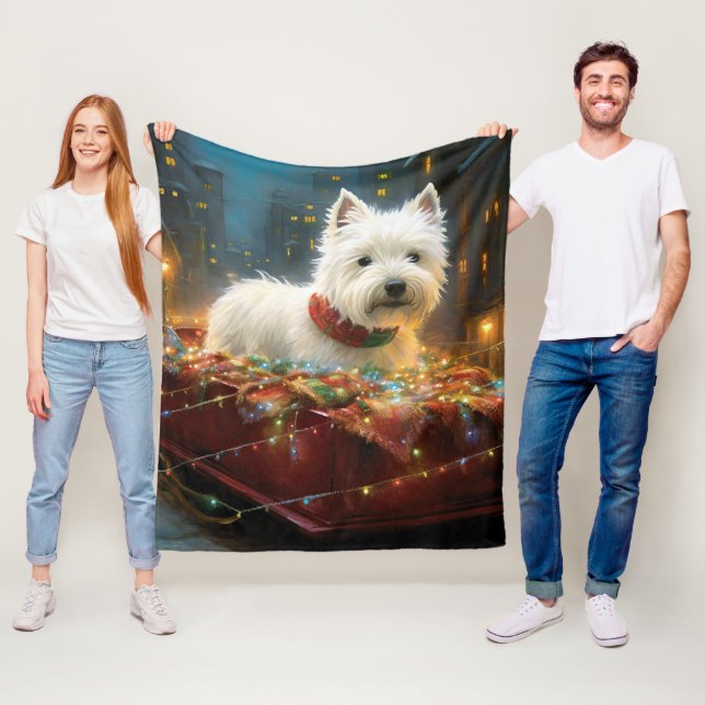 West Highland White Terrier Christmas Festive  Fleece Blanket (In Situ)