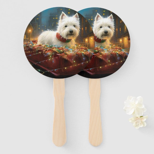 West Highland White Terrier Christmas Festive  Hand Fan (Front and Back)