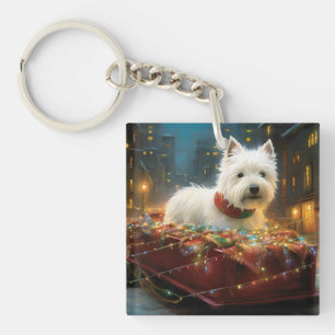 West Highland White Terrier Christmas Festive Key Ring