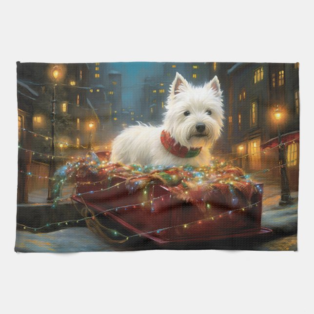 West Highland White Terrier Christmas Festive  Tea Towel (Horizontal)