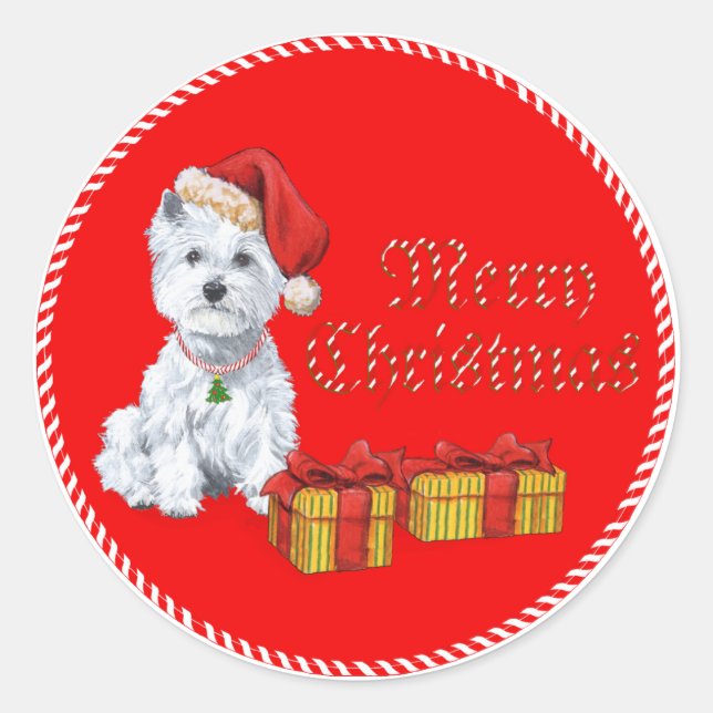 West Highland White Terrier Christmas Gifts Classic Round Sticker (Front)
