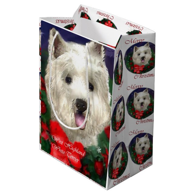 West Highland White Terrier Christmas Medium Gift Bag (Back Angled)