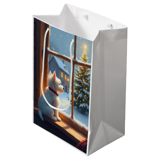 West Highland White Terrier Christmas Morning View Medium Gift Bag (Front Angled)