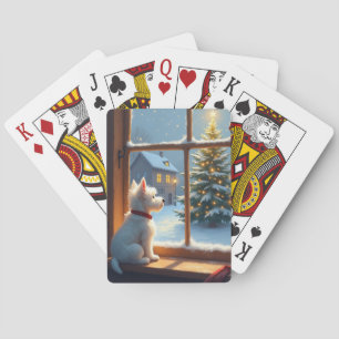 West Highland White Terrier Christmas Morning View Playing Cards