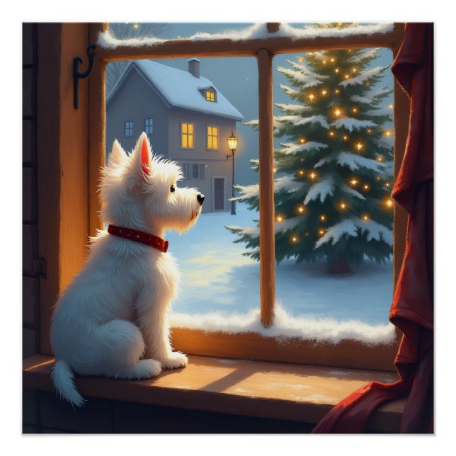 West Highland White Terrier Christmas Morning View Poster (Front)