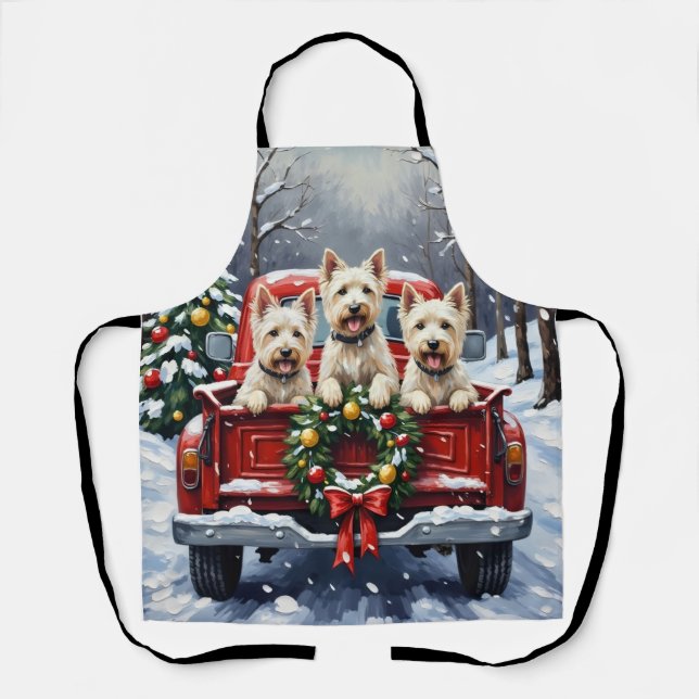 West Highland White Terrier Christmas Red Truck Apron (Front)
