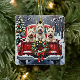 West Highland White Terrier Christmas Red Truck Ceramic Ornament