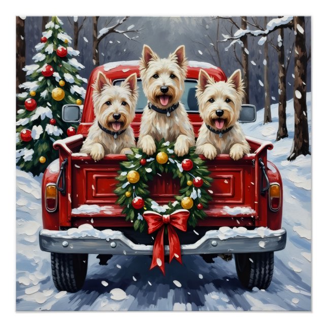 West Highland White Terrier Christmas Red Truck Poster (Front)