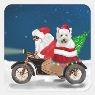 West Highland White Terrier Christmas Santa Claus Square Sticker