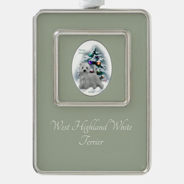 West Highland White Terrier Christmas Silver Plated Framed Ornament (Front)