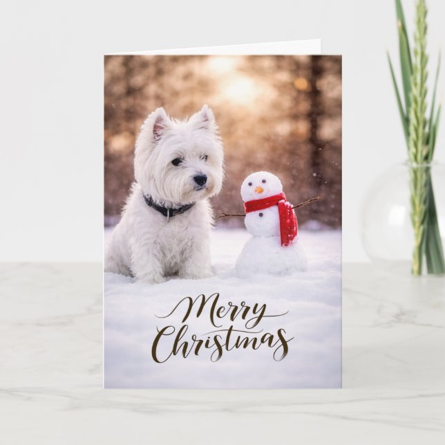 West Highland White Terrier Christmas Snowman Holiday Card (Front)