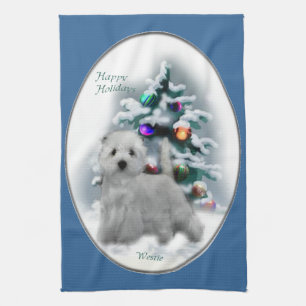 West Highland White Terrier Christmas Tea Towel