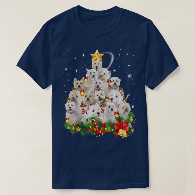 West Highland White Terrier Christmas Tree Lights  T-Shirt (Design Front)