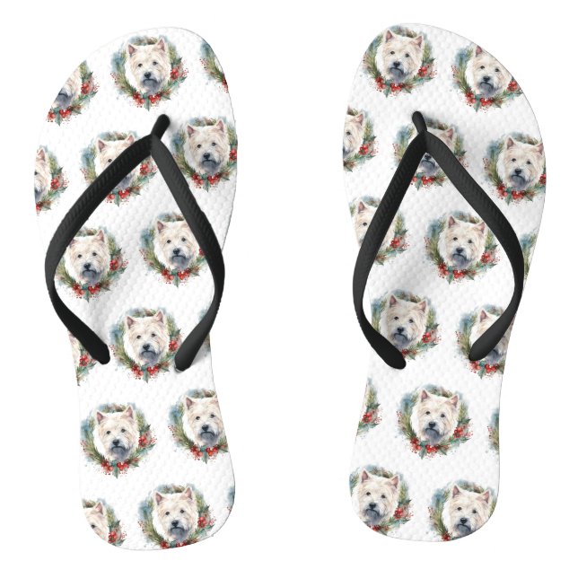 West Highland White Terrier Christmas Wreath  Flip Flops (Footbed)