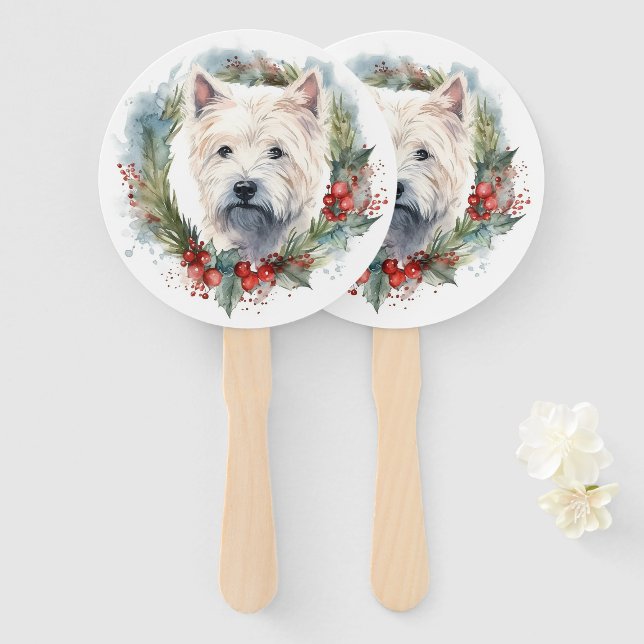 West Highland White Terrier Christmas Wreath  Hand Fan (Front and Back)