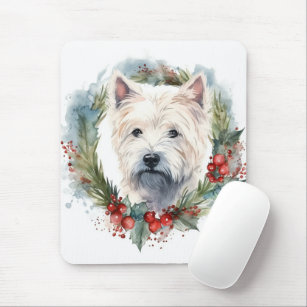 West Highland White Terrier Christmas Wreath  Mouse Mat