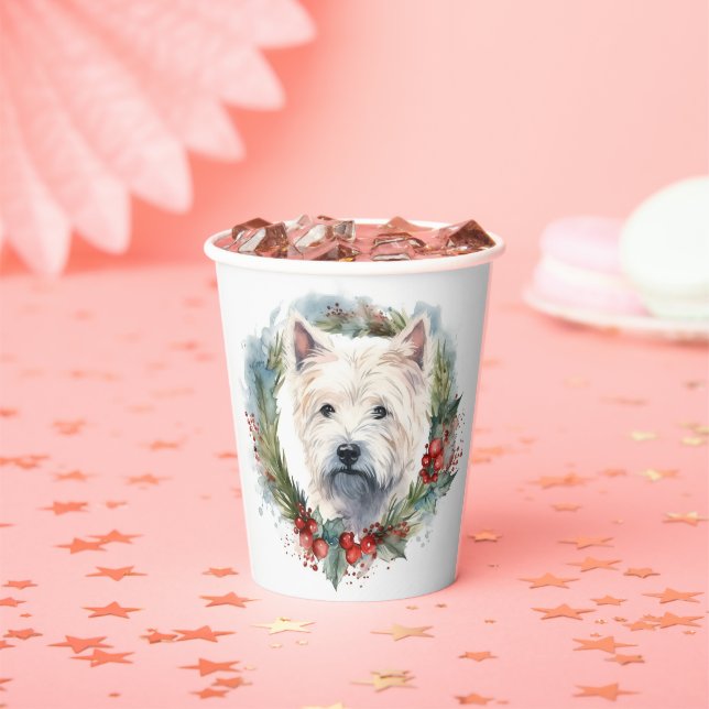 West Highland White Terrier Christmas Wreath  Paper Cups (Insitu)