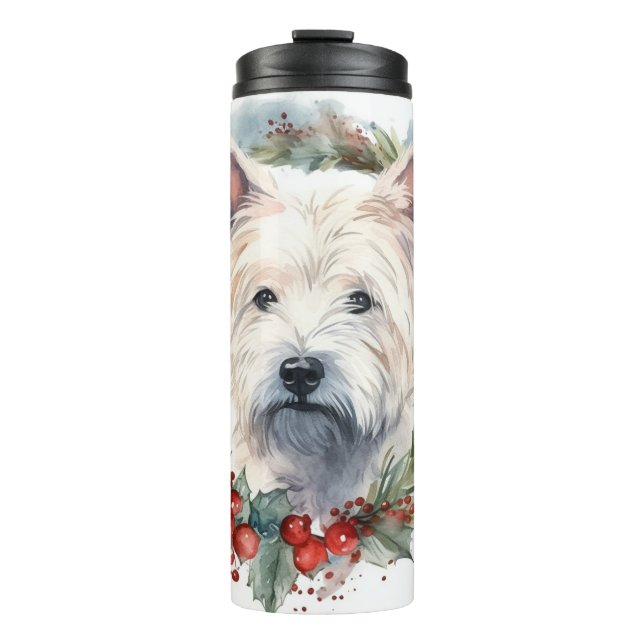West Highland White Terrier Christmas Wreath  Thermal Tumbler (Front)