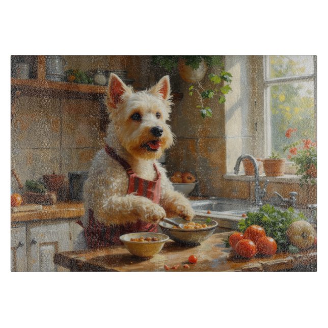 West Highland White Terrier Cooking in Kitchen Cutting Board (Front)