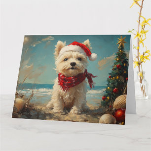 West Highland White Terrier Dog Christmas Beach Card