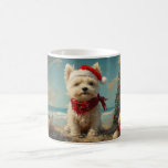 West Highland White Terrier Dog Christmas Beach Coffee Mug<br><div class="desc">Bring the warmth of the holidays to the shore with this charming vintage-inspired design featuring a festive dog sitting on a serene beach. With a classic holiday touch of nostalgic tones and coastal vibes, this artwork captures the magic of Christmas by the sea. Perfect for spreading holiday cheer, this design...</div>