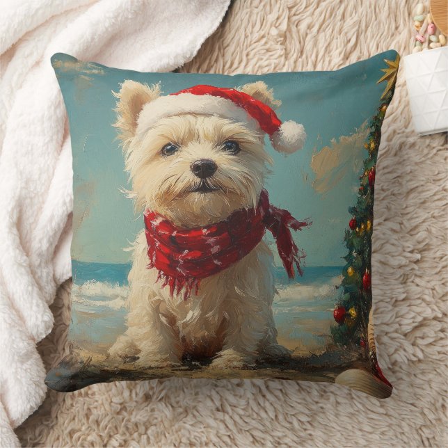 West Highland White Terrier Dog Christmas Beach Cushion (Blanket)