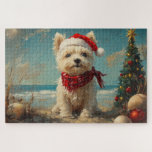 West Highland White Terrier Dog Christmas Beach Jigsaw Puzzle<br><div class="desc">Bring the warmth of the holidays to the shore with this charming vintage-inspired design featuring a festive dog sitting on a serene beach. With a classic holiday touch of nostalgic tones and coastal vibes, this artwork captures the magic of Christmas by the sea. Perfect for spreading holiday cheer, this design...</div>