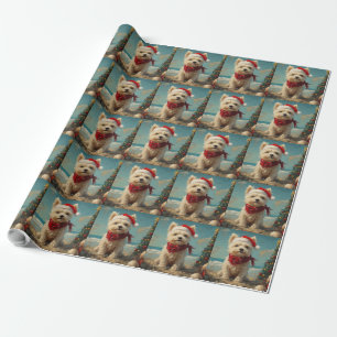 West Highland White Terrier Dog Christmas Beach Wrapping Paper