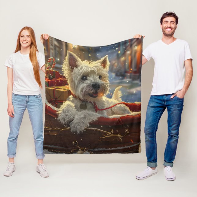 West Highland White Terrier Dog Christmas Festive  Fleece Blanket (In Situ)