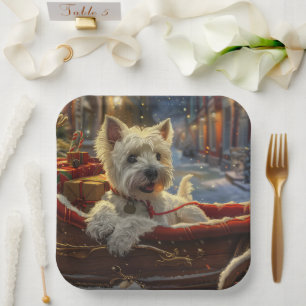West Highland White Terrier Dog Christmas Festive  Paper Plate