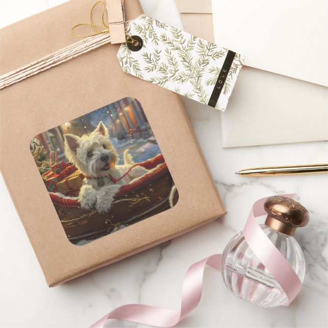 West Highland White Terrier Dog Christmas Festive  Square Sticker (Gifting)