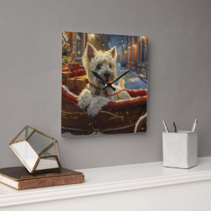 West Highland White Terrier Dog Christmas Festive  Square Wall Clock