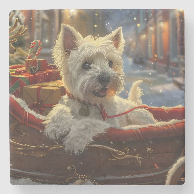 West Highland White Terrier Dog Christmas Festive  Stone Coaster (Front)