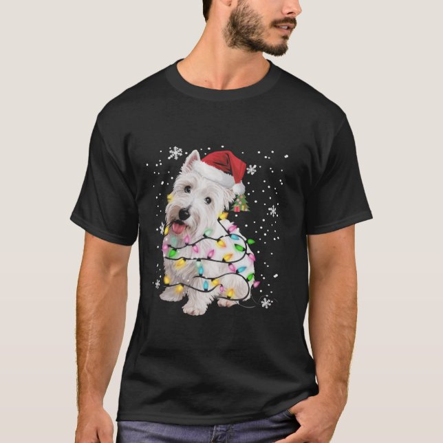 West Highland White Terrier Dog Christmas Light Xm T-Shirt (Front)