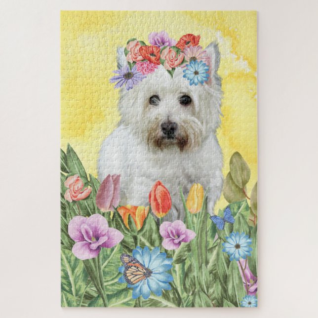 West Highland White Terrier Dog Flowers Jigsaw Puzzle (Vertical)