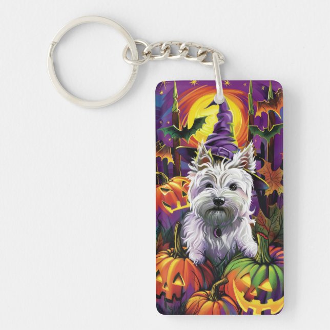 West Highland White Terrier Dog Halloween Witch Key Ring (Front)