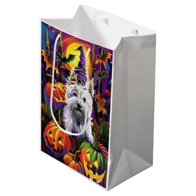 West Highland White Terrier Dog Halloween Witch Medium Gift Bag (Front Angled)