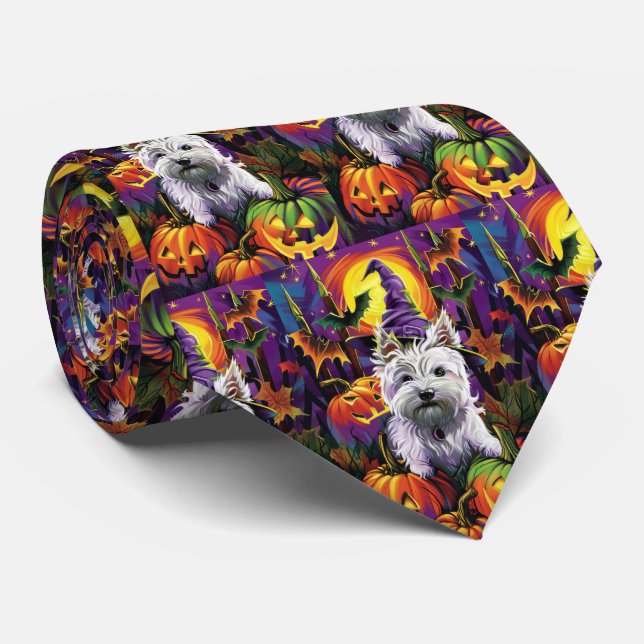 West Highland White Terrier Dog Halloween Witch Tie (Rolled)