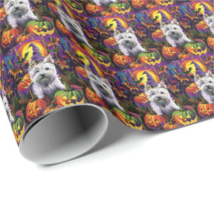 West Highland White Terrier Dog Halloween Witch Wrapping Paper