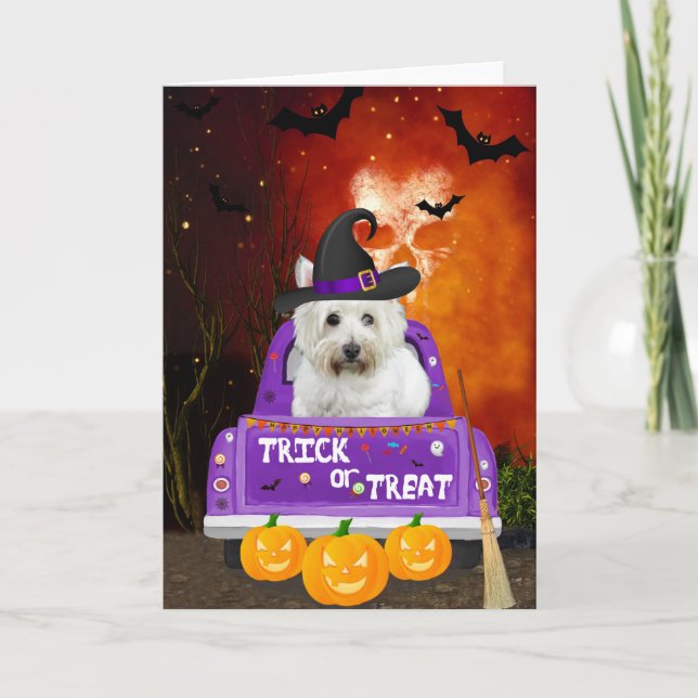 west highland white terrier Dog in Halloween Truck Card (Front)