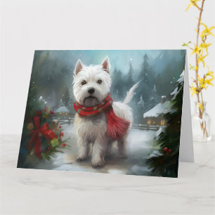 West Highland White Terrier Dog in Snow Christmas Card